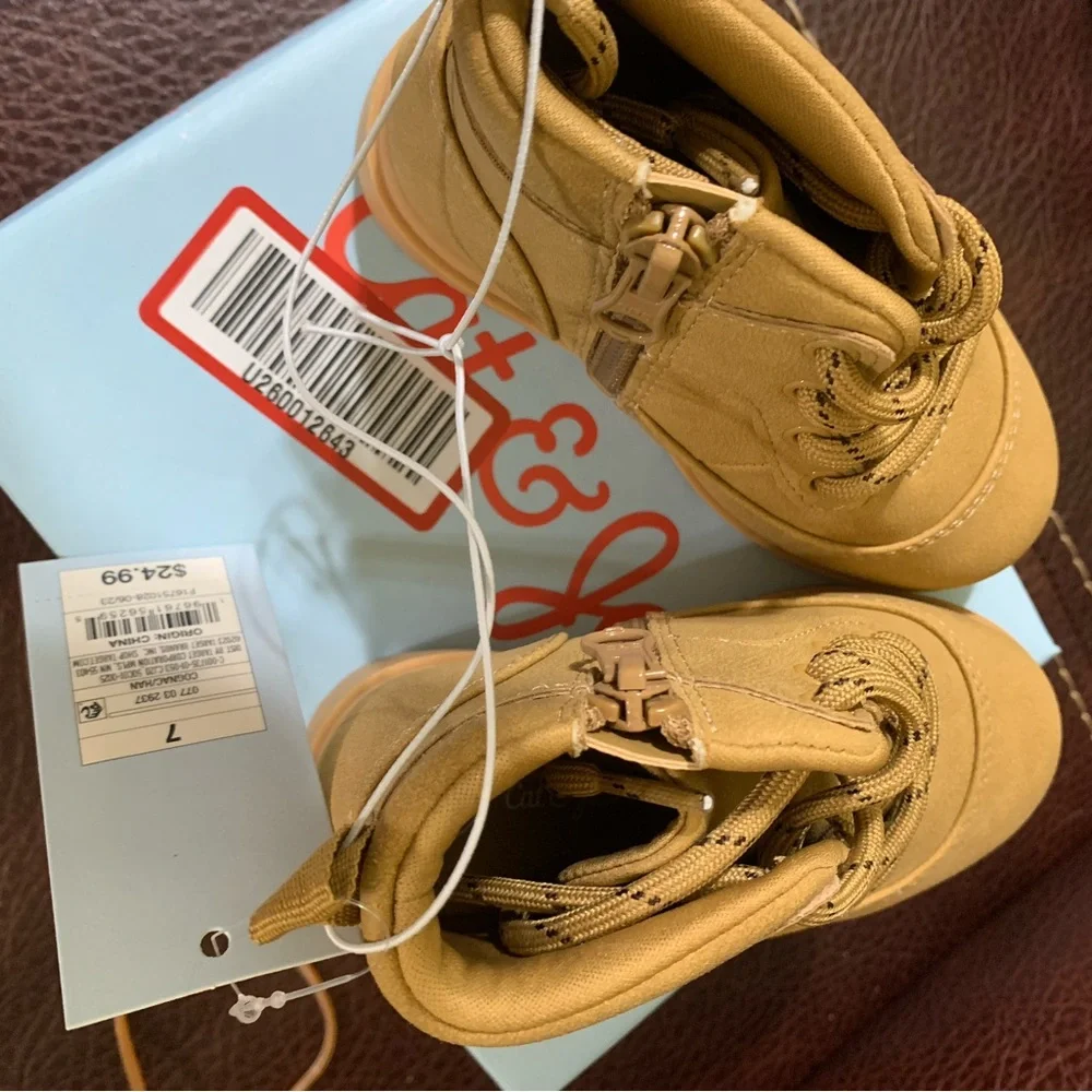 Little boy’s Cat & Jack size 7 NWT’s boots; color is cognac (brown)